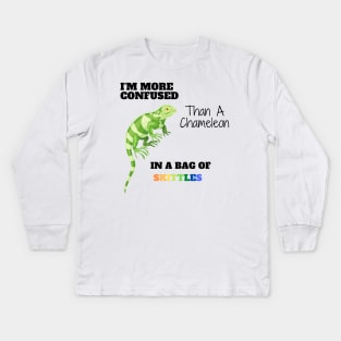 Im More Confused Than A Chameleon In A Of Skittles Bags Kids Long Sleeve T-Shirt